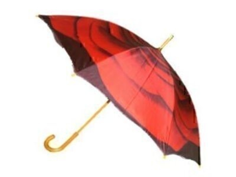 This stunning new umbrella from ArtBrollies features a beautiful Red Rose design on a black background. Shaped edges give that extra wow factor! Manual walking stick umbrella with fibreglass ribs, allowing for flexibility in windy conditions, a wooden hoo
